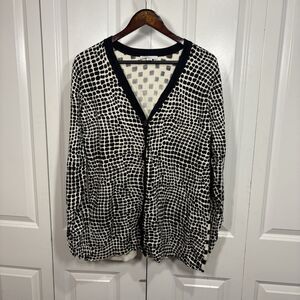 Isaac Mizrahi Live Womens 1X Cardigan Black White Animal Print Sweater Boho Chic